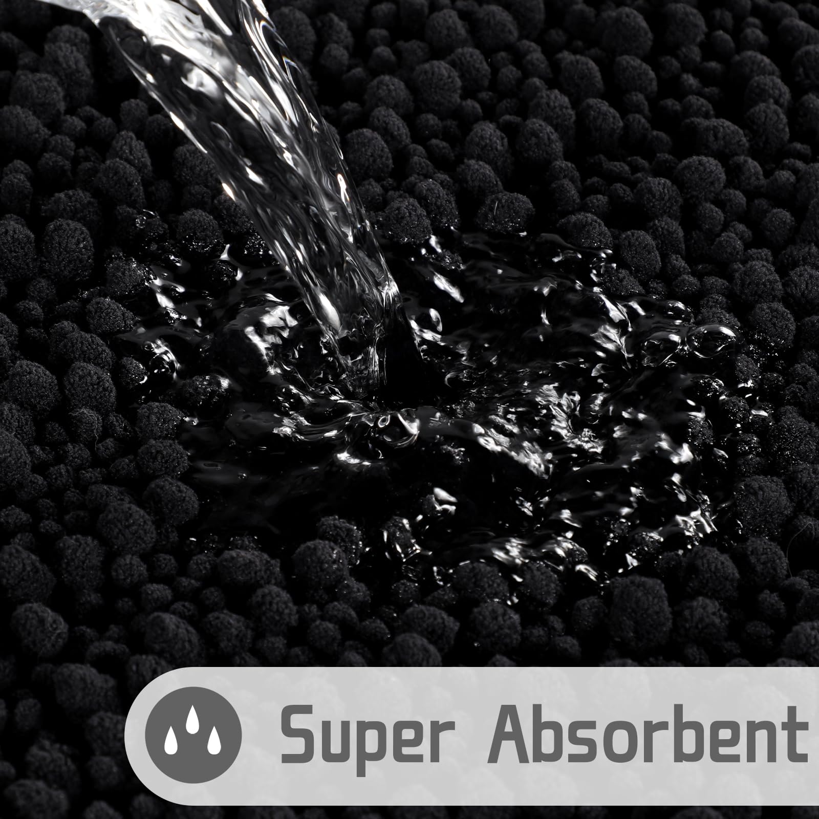 Yimobra Original Luxury Chenille Bath Mat  55.1 x 24 Inches  Soft Shaggy and Comfortable  Large Size  Super Absorbent and Thick  Non-Slip  Machine Washable  Perfect for Bathroom  Black